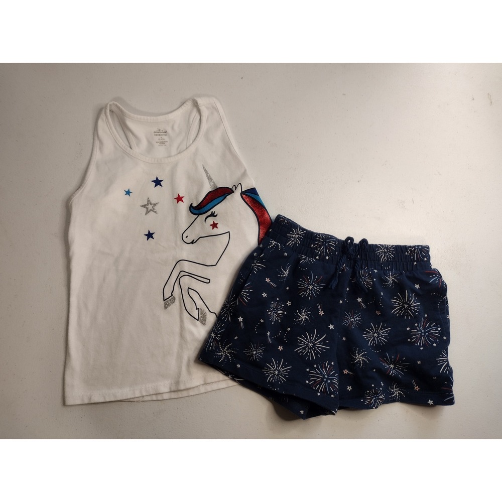 Celebrate Patriotic Girls‎ Unicorn Tank Top and Fireworks Shorts Set Size S 6-6X